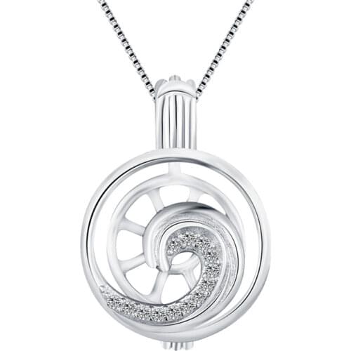 CLUCI 925 Sterling Silver Charms White Cubic Zircon Wave Shape Pearl Cage Locket Pendant for Necklace For Women SC376SB