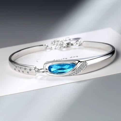 Womens Fashion Luxury Blue Zirconia Stone Cuff Bracelets Shiny Micro Crystal Pave Waterhole Charming Bracelet Accessories Gifts