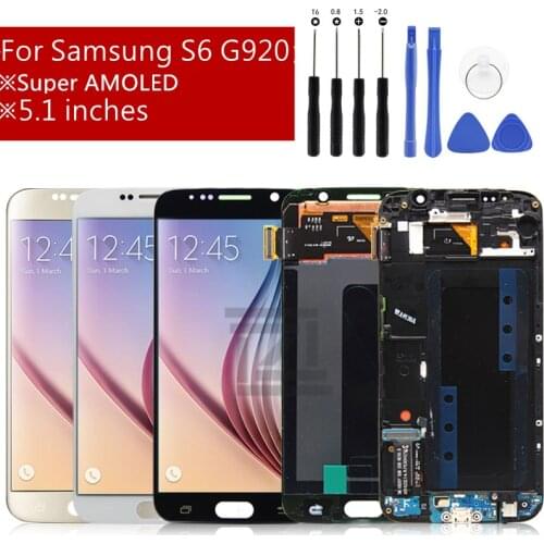 Super AMOLED For Samsung galaxy S6 LCD Display G920F Touch Screen Digitizer assembly with frame Replacement Repair Spare Parts