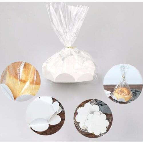 10pcs 6/8inch Plastic Bag Wedding Favor Gift Bag With Paper Base&Gold Wire Ties Candy Cookies Chiffon Cake Wrapping Bags
