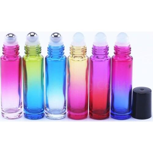 100pcs 10ML Gradient Color Thick Glass Roll On Essential Oil Empty Parfum Bottles Roller Ball Travel Use Necessaries