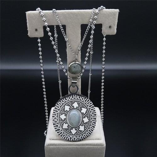 2PCS Stainless Steel Flash Stone Bohemia Necklace Silver Color Layered Necklace Charms Jewelry acier inoxydable bijoux N3605S04