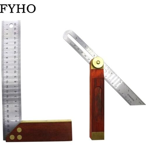 2Pcs/Lot Angle Rulers Gauges 200mm Sliding T-Bevel With Wooden Handle + L shaped woodworking right angle Gauges Measuring Tools