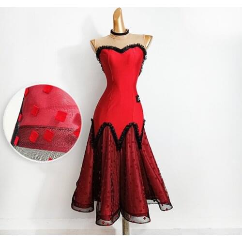 2020 Standard Ballroom Dress Female Adult Red Bullfighting Performance Clothing Women Flamenco Spanish Waltz Dance Wear DN7333