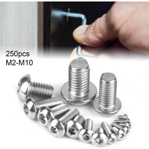 250Pcs M2-M10 Practical Anti-corrosion Stainless Steel Hex Socket Round Head Cap Screws Kit Fasteners for Maintenance