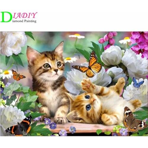 Cat DIY 5D Diamond Painting Full Round Rhinestones Animal Diamond Embroidery Cross Stitch Mosaic Home Decor