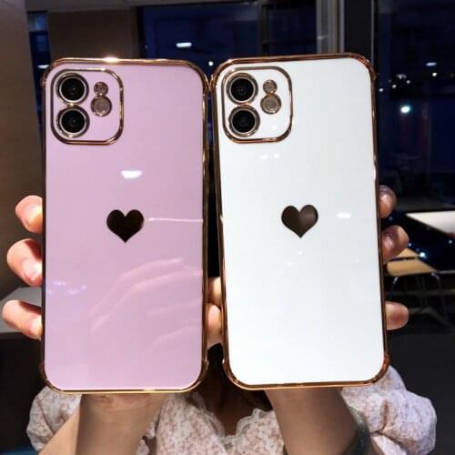 Ottwn Electroplated Phone Case For iPhone 11 12 Pro Mini Max X XR XS Max 7 8 Plus SE 2020 Cute Love Heart Pattern Soft TPU Cover