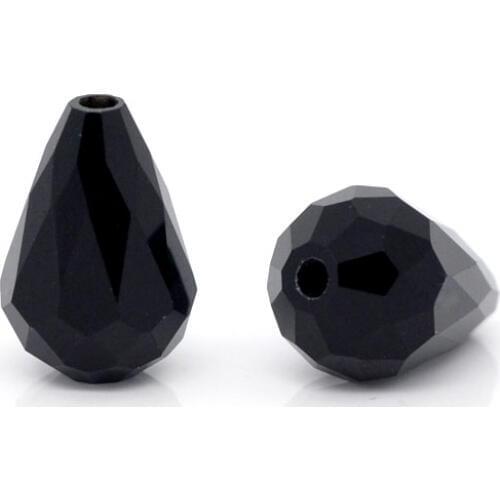 DoreenBeads Glass Loose Beads Teardrop Black Faceted About 11mm( 3/8") x 8mm( 3/8"), Hole: Approx 1.2mm, 7 Pieces Hot new