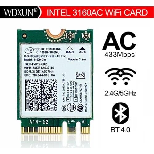 Intel Dual Band 3160NGW Wireless-AC 3160 3160ac ac3160 802.11ac Wi-Fi+Bluetooth for ASUS UX301LA NGFF Wireless network card