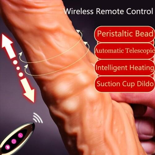 Realistic Penis Vibrator Wireless Remote Control Telescopic Rotating Bead Silicagel Dildo G-spot Stimulation Female Masturbator