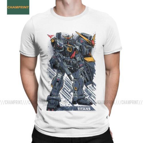 Novelty Titans Gundam T-Shirt Men Cotton T Shirts Anime Mech Robot Manga Mecha Japan Harajuku Gunpla Short Sleeve Tees Summer