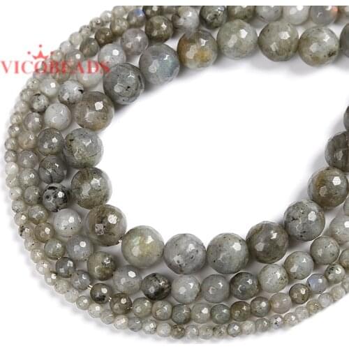 Natural Stone Faceted Gray Blue Rainbow Labradorite Round Beads 15" Strand 6 8 10 12MM Pick Size