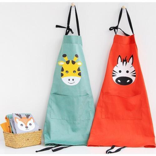 Nordic Style Cotton Apron Cartoon Animal Parent-Child Aprons For Children Adult Bibs Cooking Baking Overalls Kitchen Accessories