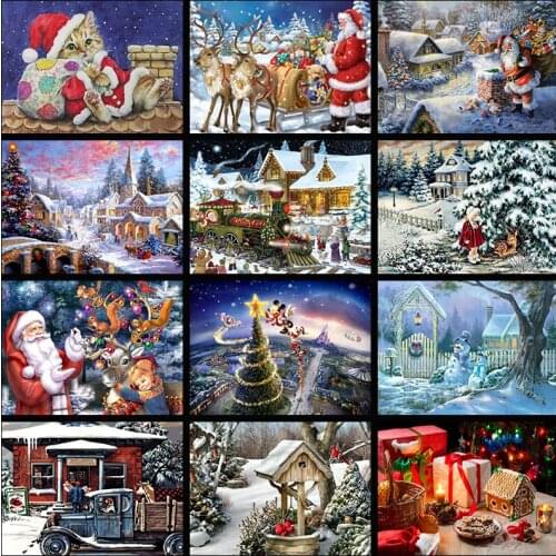 5D Full Square Diamond Painting Mosaic Handmade Winter Scenery Cross Stitch Diamond Diamond Embroidery Christmas Decor Landscape