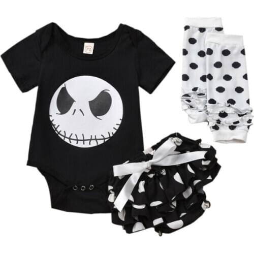 0-18M Infant Newborn Baby Girl First Halloween Clothes Set Cartoon Rompers Ruffles Bow Skirts Baby Costumes