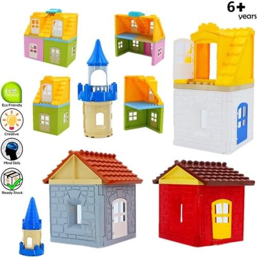 Large Particles Building Blocks Roof Wall Door Window Accessories House Assemble Set Compatible With Duploed Bricks Toy For Kids