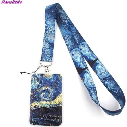 Ransitute R1424 Starry Sky Creative Lanyard Card Holder Student Hanging Neck Phone Lanyard Badge Subway Access Card Holder