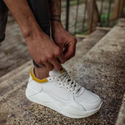 Knack sneakers mens shoes 606 white yellow sport lace-up style seasonal spring summer 2021 fashion orthopedic casual base