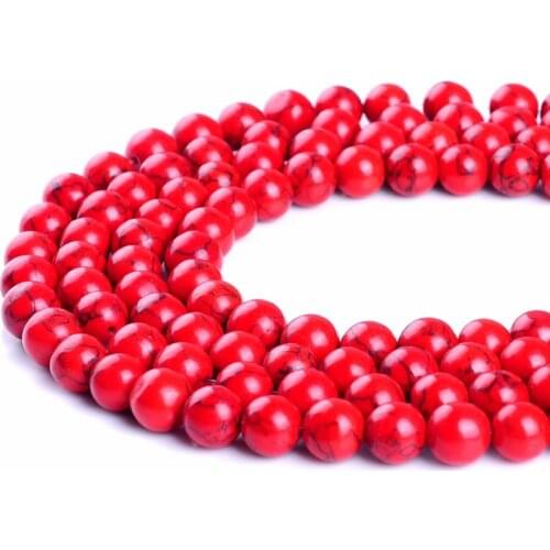 Natural Red Turquoises Howlite Stone Beads Round Loose 15" Strand Size 4 6 8 10 12 14MM Beads for Jewelry Making DIY Bracelets