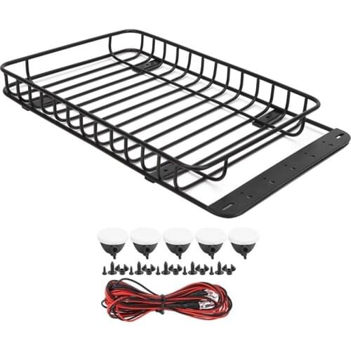 Metal Roof Rack Luggage Carrier with 5 LED Lights for 1/10 RC Crawler Car Traxxas TRX-4 Axial SCX10 III Upgrade Parts