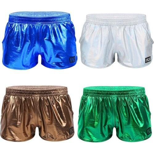 Mens Shiny Metallic Boxer Shorts Sexy Hot Wetlook Pants Night Club Party Jockstraps Elastic Waistban Performance Clubwear Trunks