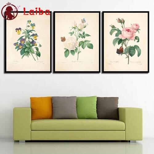 New hot 5D DIY Diamond Painting Flowers Full Square Round Diamond Embroidery Cross Stitch 5D icon gift Home art Decor mosaic3pcs