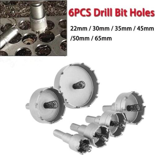 6pcs Carbide Core Drill Bit Hole Saw Metalworking Cutter Stainless Steel Alloy Metal Drilling Tip 22/30/35/45/50/65mm Drill Set