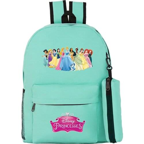 2021 New Disney Cartoon Princess Print Student School Bag Mint Green Casual Backpack Cute Girl Princess Pattern Backpack