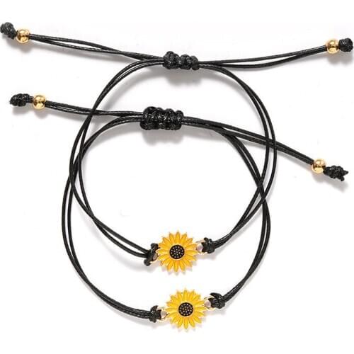 New card Bracelet simple retro alloy drip oil sunflower adjustable woven Bracelet