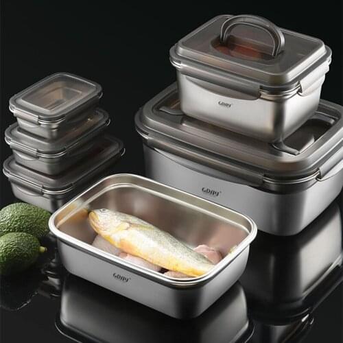 Single Piece Stainless Steel Leak Proof Refrigerator Food Containers Metal Bento Lunch Box With Sealed Lids Takeaway Organizer