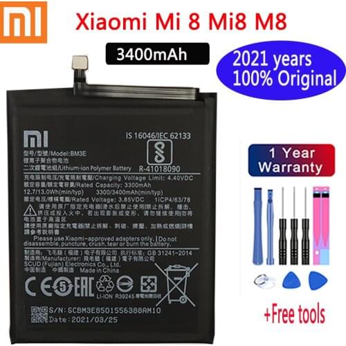 2020 years Xiao mi 100% Orginal BM3E 3400mAh Battery For Xiaomi Mi 8 Mi8 M8 BM3E High Quality Phone Replacement Batteries+Tools