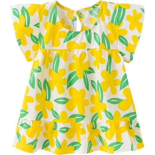 Girls Summer Dresses Clothes Printed Short-Sleeved Dress Cotton Childrens Clothing Girl Sweet Princess Dress 1-4Y Kids Girl