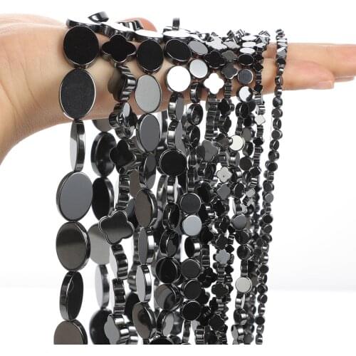 Flat Oval Black Hematite Natural Stone Beads Loose Spacer Beads for Jewelry Making Needlework DIY Bracelets Accessories 4-18MM