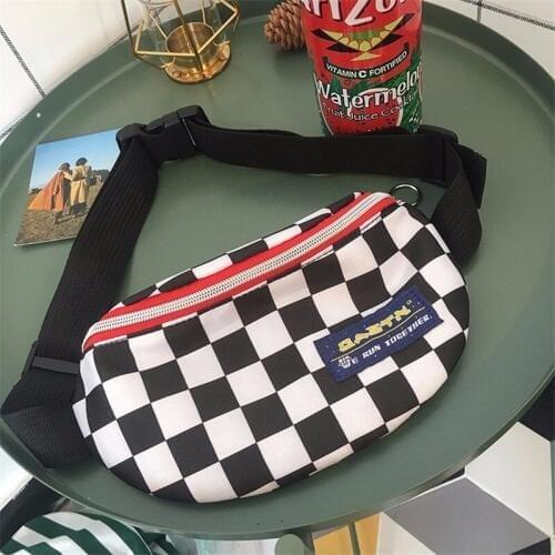 Fanny pack womens new checkerboard fashion canvas bag zipper pocket Heuptas Hip Bag banana bagfannypack bolso cinturanNB122