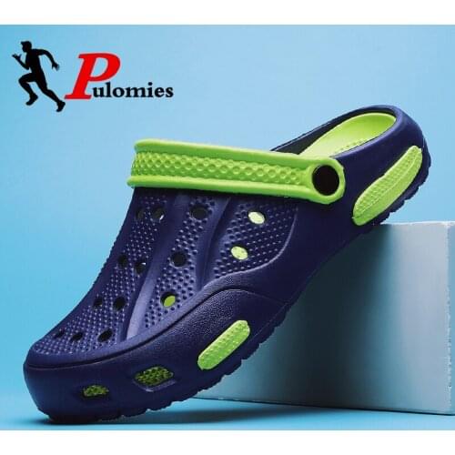 PULOMIES Summer Mens Slippers Clogs Quick Dry Casual Home Slides Outdoor Garden Shoes Beach Sandals Mules Bathroom Slippers