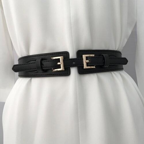 Women Belt PU Leather Wide Corset Belts For Ladies Metal Buckle Elastic Belt Leisure Wild Dress Coat Waistband