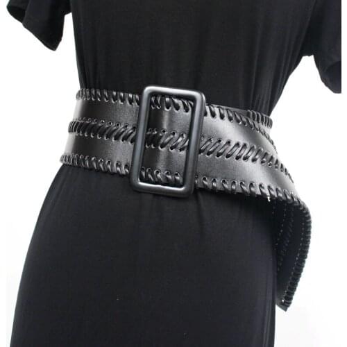 Vintage Knitting PU Pattern Waist Belt for Women 2021 Wide PU Leather Corset Non-pin Buckle Adjustable Female Cinturon Waistband