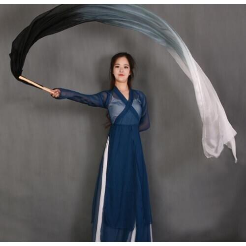 Black White Gradient Bellydance Silk Veils Real Silk Women Belly Dance Show Props Bamboo Long Fan Veil Pair(R+L) 120cm 180cm