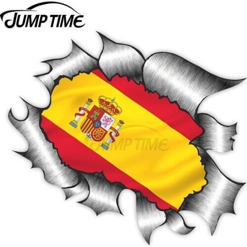 Jump Time Ripped Torn Metal Design With Spain Spanish Flag Motif Vinyl Car Sticker for Windows Bumper