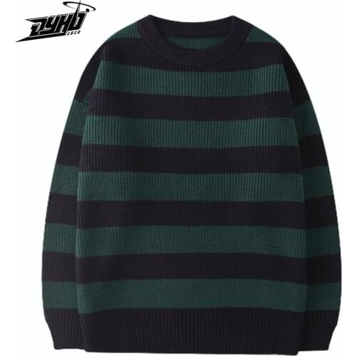Vintage Knitted Sweater Men Women Harajuku Casual Cotton Pullover Tate Langdon Sweater Same Style Green Striped Tops 2021 Autumn