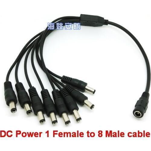 High quality 500pcs DC Power 5.5x2.1mm 1 Female to 8 Male Plug Cable Splitter Adapter for Security CCTV Camera Free shipping
