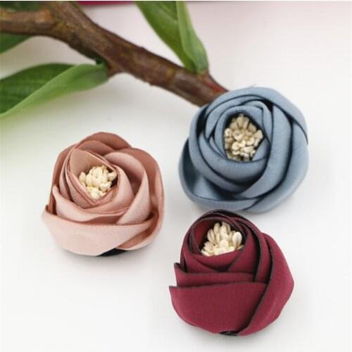 High Quality Handmade Rolling Rose Flowers Fabric Flower Craft Fit for Girls Hair Jewelry Elastic Band Clip Wedding Party Decor