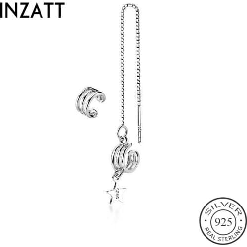 INZATT Real 925 Sterling Silver Letter C Tassel Clip Earrings For Fashion Women Party Asymmetry Fine Jewelry Accessories Gift
