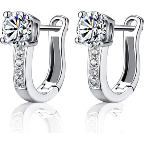 NEW Pearl U Type Zircon Earrings silver color Jewelry For Women Girl Pendientes Plata Brincos Button with S925 stamp Earrings