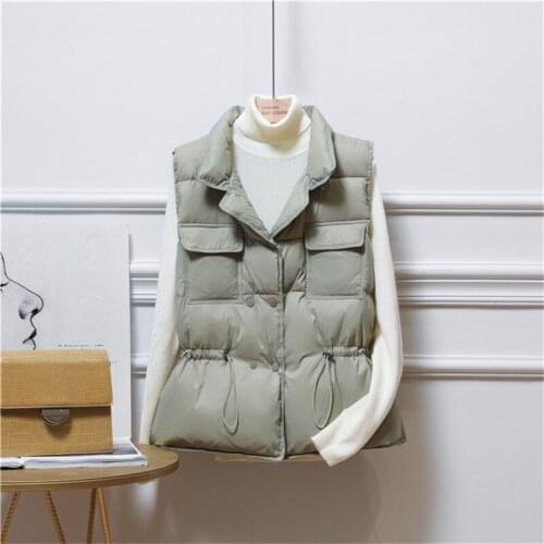 White Duck Down Vest Coat Autumn Winter Women Short Sleeveless Jacket Female Warm Drawstring Double Breasted Waistcoat Tank Tops
