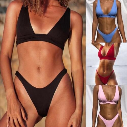Ladies Summer Bikini Swimsuit Push Up Swimwear Women Bikinis Set Solid Female Bathing Suit Sexy Biquini Two Piece Beach Bikini