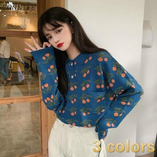 Sweaters Women Cropped Design All-match Vintage Knitting Spring Pullovers Korean Style Pockets Retro Print Kawaii Mujer Stylish