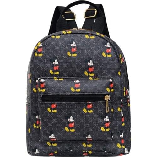 2021 New Arrival Fashion Women Mickey Mouse Anime Print Backpack PU Waterproof Large Room Disney Bags Zipper Students