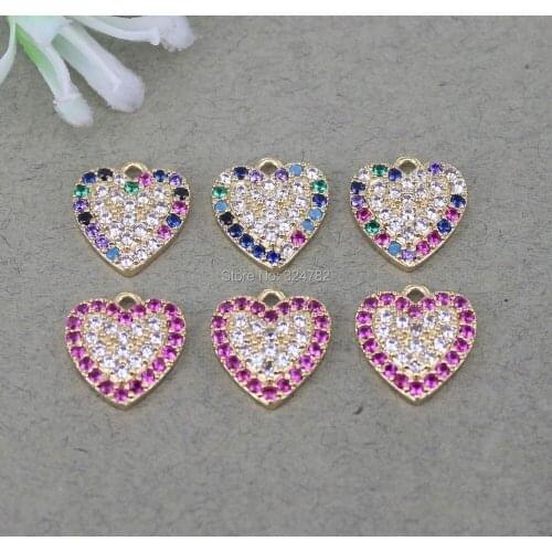 10pcs Micro Pave CZ Heart pendant,CZ Heart Charms bead For Jewelry Making in 2 colors
