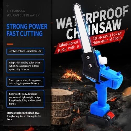 7 Inch Cordless Chainsaw , Protable Power Chain Saws One-Hand Lightweight Pruning Shears Chainsaw for Garden Tree Branch Wood